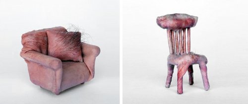 Jessica Harrison, Detail of Armchair (left), Close-up of Small chair (right), 2009Mixed media