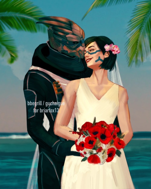 bbegrill: briarfox13: I got this beautiful commission of Saskia and Garrus on their wedding day from