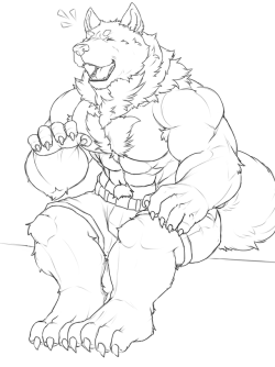 ralphthefeline:Don’t have much today except a line drawing~A fluffy canine guy is laughing at something or some kind of joke, probably~!