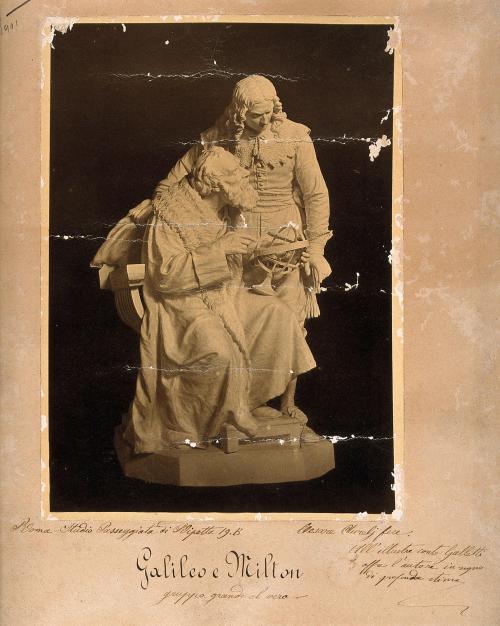  - Sculptured group of Galileo Galilei and John Milton by Cesare Aureli (1844-1923, Italian)- Galile
