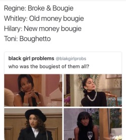 nightskyybeauty:  chocahontas:  iamchinyere:  searchingfortimothy:  iamchinyere:  That old money bougie is the win.  How was Hilary new money bougie, being rich was all she really knew?  Hilary wasn’t born rich.  ^^^^^  I’m Regine 😩