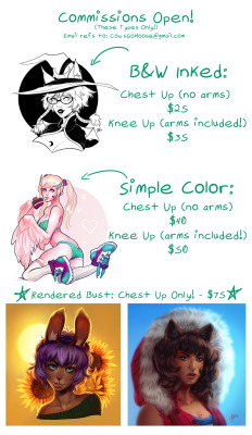 cheesecakesdraws:  cowsgomoose:  cowsgomoose:  COMMISSIONS ARE OPEN!  I am ready to start taking new commissions now that I am finishing my current batch up tonight! Due to me needing money for bills, but also needing time to do various freelance work,