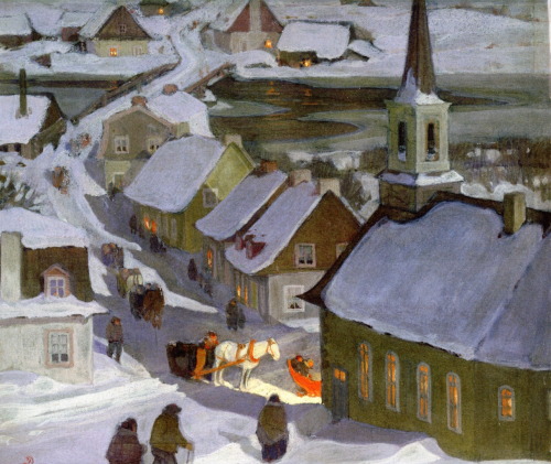 Midnight Mass, 1933, Clarence Gagnonwww.wikiart.org/en/clarence-gagnon/midnight-mass-1933
