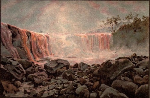 nemfrog:“A lava stream flows into a lake, Hawaii.” The story of our planet. 1893.