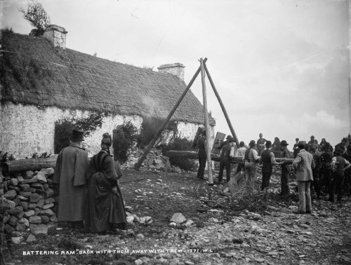 Irish Land WarA battering ram is used to