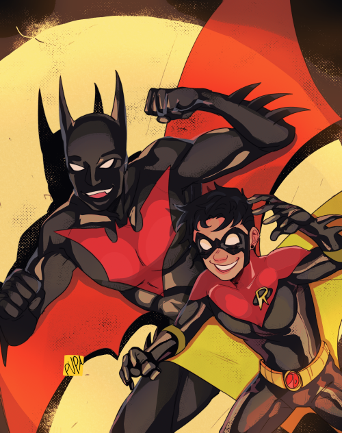 Batman Beyond is inside of my brain Terry and Matt issue cover redraw + sticker designs !!! :-)