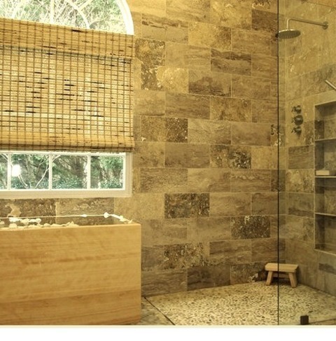Atlanta Master BathBathroom - Large Zen Master Bathroom With Travertine Flooring And Beige, Brown, Gray,