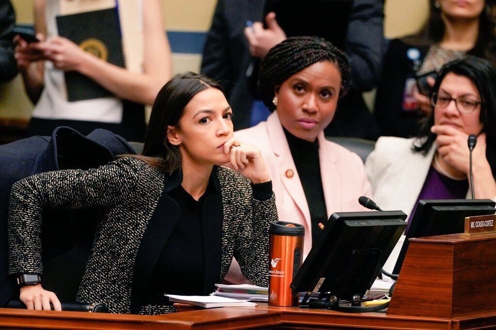 odinsblog: U.S. Congresswomen Alexandria Ocasio-Cortez, Ayanna Pressley and Rashida Tlaib watching Republicans trying to defend Donald Trump at the Cohen hearings.  