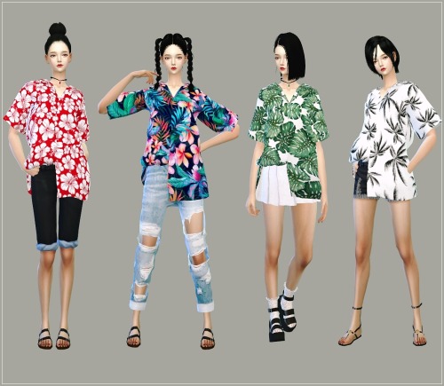 sims4-marigold: Hawaiian Shirts & Skirt Pants With Belt Hawaiian Shirts Unbalance version_here