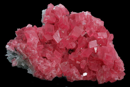 fuckyeahmineralogy:  Rhodochrosite on quartz; Sweet Home Mine, Colorado