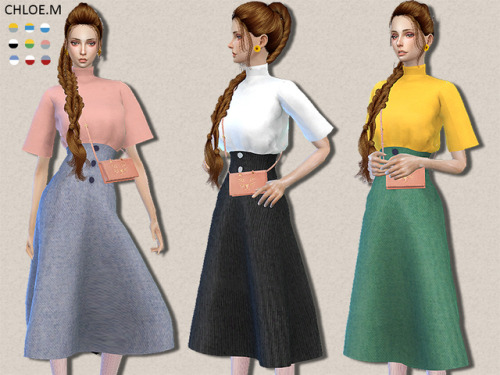 chloem-sims4:  Tshirt and skirt  Created for: The Sims 4 9 colorsHope you like my creations!Download