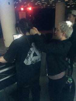 tylergrosso:  Lou Banga gets his hair braided in the club while he DJ’s