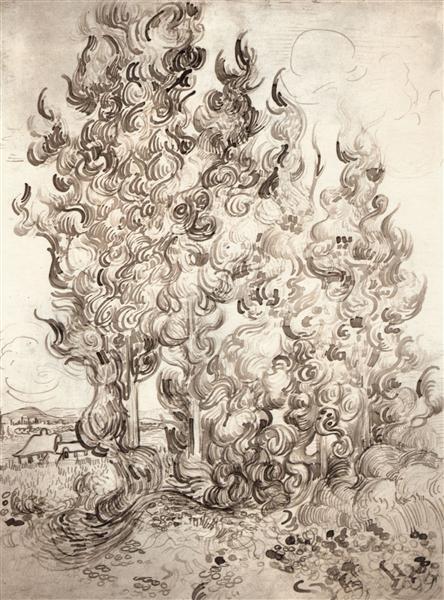 vincentvangogh-art:  Cypresses 1889 Vincent van Gogh