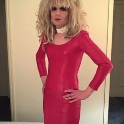 jami-cd:  Wearing a red leather dress. Rhinestone choker. Big blond hair.   look fab, feel fab