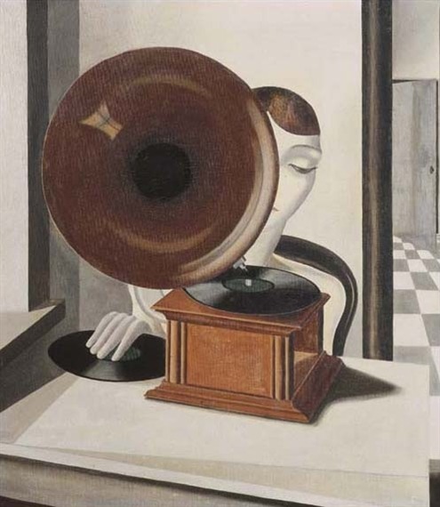 Woman with gramophone     -    Pyke Koch, 1928.Dutch, 1901 - 1991Oil on canvas, 80 x 70.5 cm. (31.5 