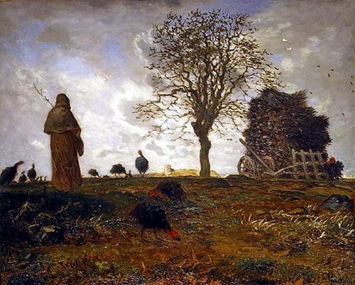 Jean-François Millet (Gréville-Hague 1814 - Barbizon 1875), Paysage d'automne avec un troupeau de dindes (Autumn landscape with a flock of Turkeys), 1882-83