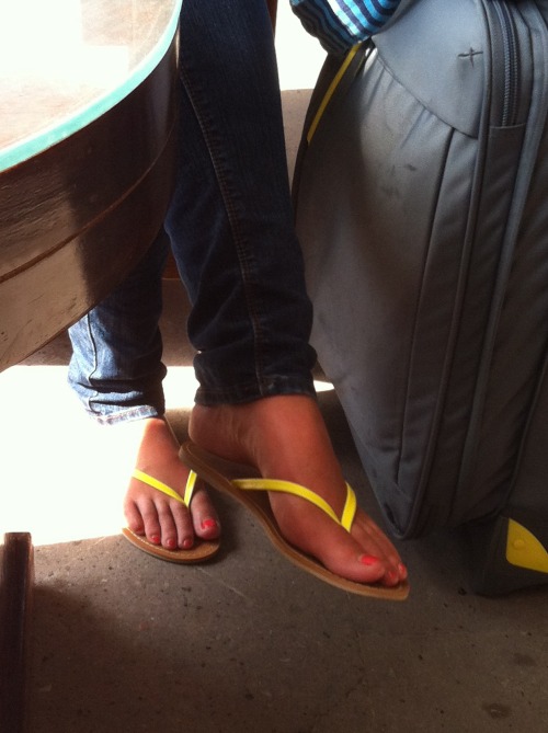 Sexy yellow thong sandals.