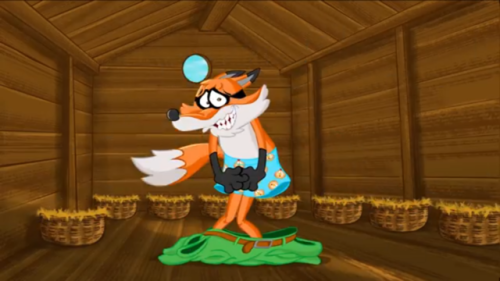 found this kids game called catch the fox, it features a cartoon of a fox attempting to get as many chickens in his pocket when it was full, his pants fell revealing his blue boxers with chickens on them