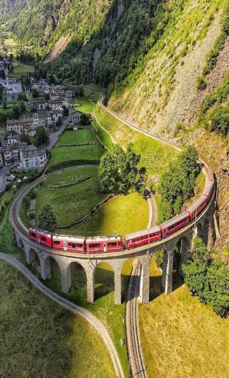 delicatuscii-wasbella102: Bernina Railway on the Brusio Spiral Viaduct, Switzerland