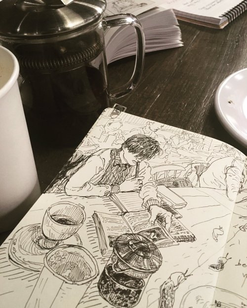 Cafe drawing with my roommate!