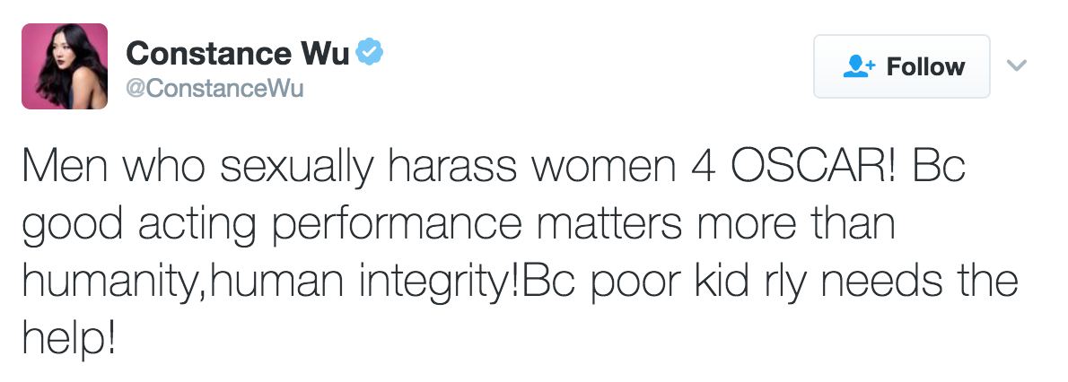 michael-fassbender: 👏🏼👏🏼 god bless and protect constance wu lol
