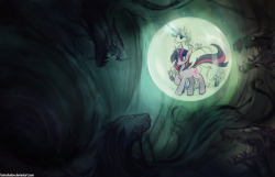 Twilight and Lady Amalthea descending into the pit of darkness in a magical bubble whatever commission for Lionel23 Second time drawing the Lady, she&rsquo;s very simple yet appealing character.