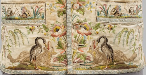 thegentlemanscloset:18th century waistcoats with embroidered scenes on them.The top image comes from