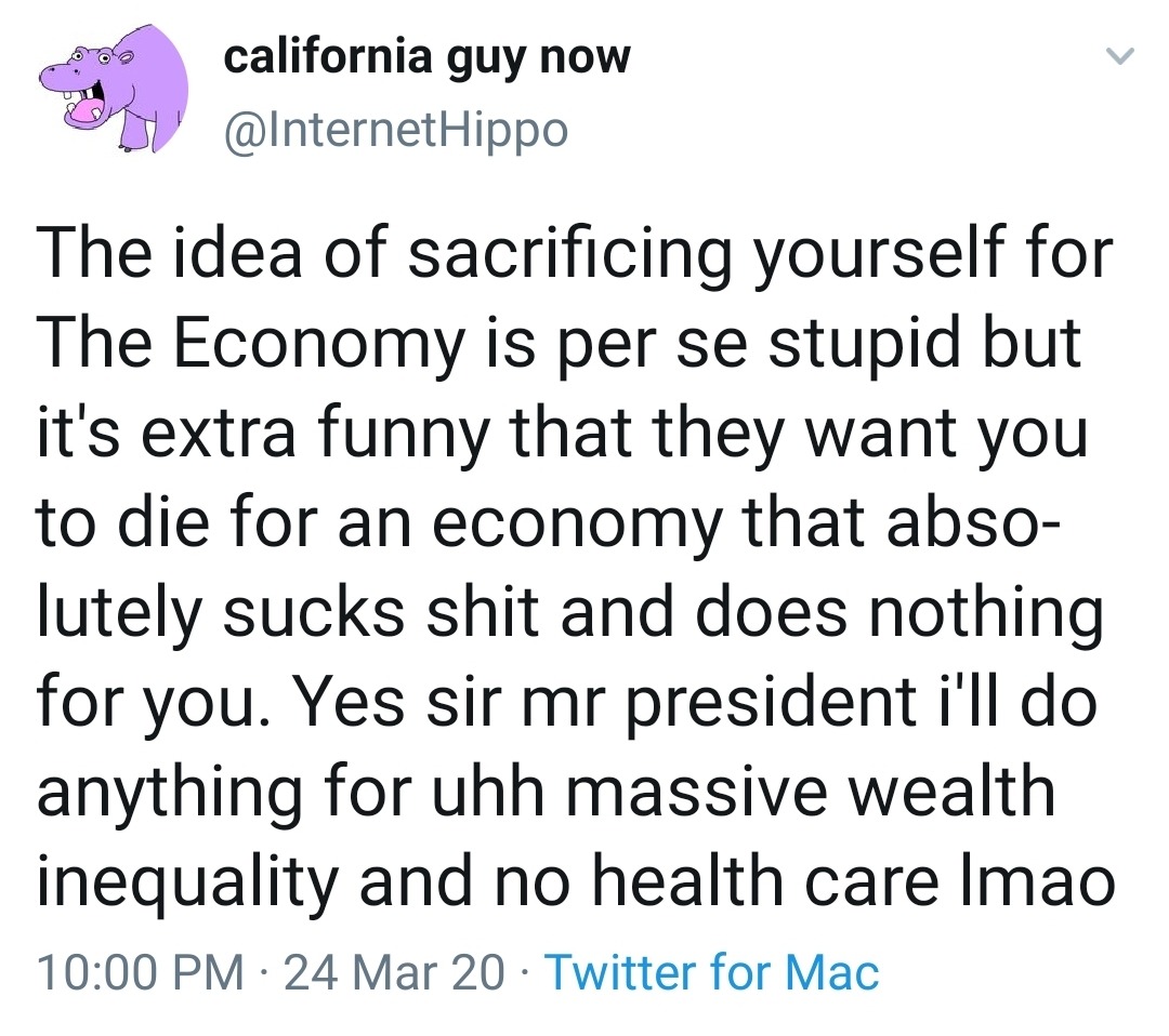 flouryhedgehog:youngdiasporan:left-reminders:Dying for any economy might be stupid. Dying for this one is just absurd. Dying? For this economy?