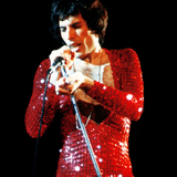 fuckyeahmercury:Freddie’s outfits → Red sequin leotard, worn live on stage in 1979.