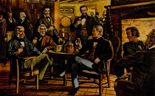 &ldquo;Col. Crow visits Watkins Tavern (Versailles, KY).&rdquo; The illustration for an advertisemen