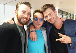 hotfamous-men:  Chris Evans, Robert Downey Jr. and Chris Hemsworth