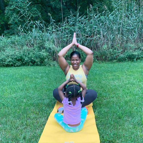 Note to self: Do more Mommy and toddler yoga ‍♀️  // They say parents influence kids to be bette