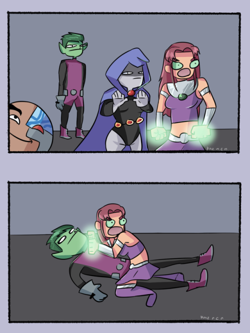 kazncn-art: starfire being protective of her little robin has this been done before?(original)