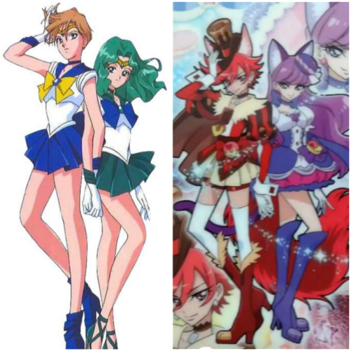 sakuyamonx: Left: Sailor Uranus & Sailor Neptune (Bishoujo Senshi Sailor Moon,1994) Right: Cure 