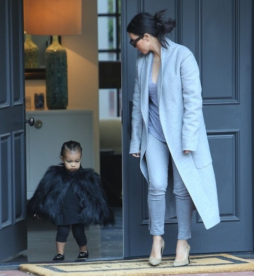 yeezusbound2:Kim and North arriving at a friends house in Beverly Hills.(11/28/14)