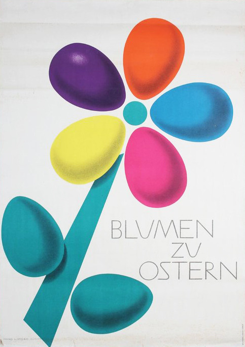 Hans Looser, poster artwork Flowers for Easter – Blumen zu Ostern, 1955. Switzerland.