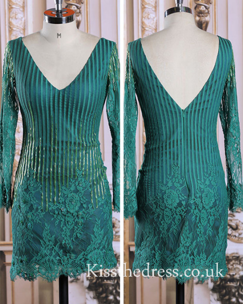 mother of the bride dress, green color, lace element, V-neck and V-beck design, full of elegance. Re