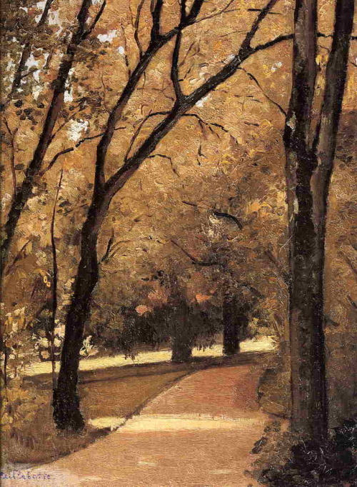 artist-caillebotte:  Yerres, Path Through the Old Growth Woods in the Park via Gustave CaillebotteSi