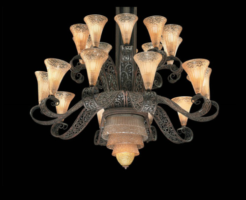 design-is-fine:Edgar Brandt, Chandelier, 1925. Made by Daum Frères, Nancy, France. Patinated 