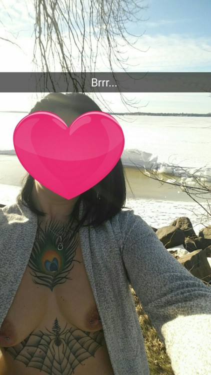 thewife97: Out for a little winter session today! Was showing off my sexy tits to all the ice fisher