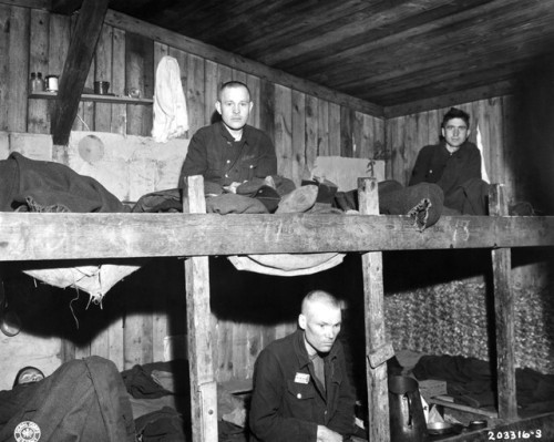 Soviet Army officers, recently liberated from Oflag VI-B prisoner of war camp by elements of the Fir