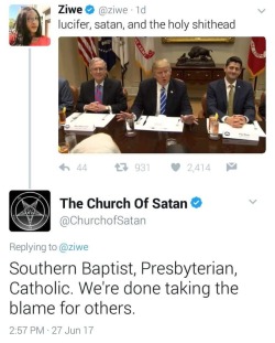brunhiddensmusings: getinmelanin011:  nico-incognito:  The Church of Satan legit said “I don’t know her”  unlike those three shitheads the chruch of satan is pro human rights 