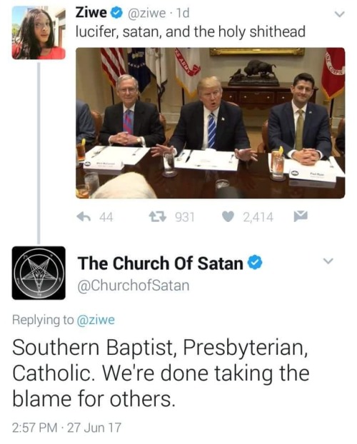 kissmebluesexyvioletsme:  nico-incognito:  I literally screamed. Even the church of satan dont got t