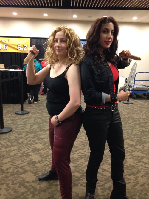 veliseraptor:Faith and Buffy party at Geek Girl Con. Well. “Party” with some extra stabbing. And Buf