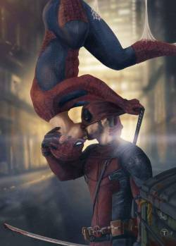 magitekgaymer:This is excellent except Peter’s cheeks look swollen so it looks like they’re blowing into each other’s mouths instead of kissing. Which was probably Wade’s idea.