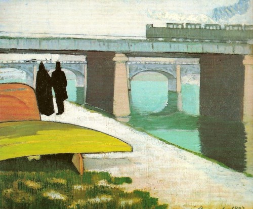 Émile Bernard and Vincent van Gogh (his back to the camera) along the Seine in AsnièresDuring the sp