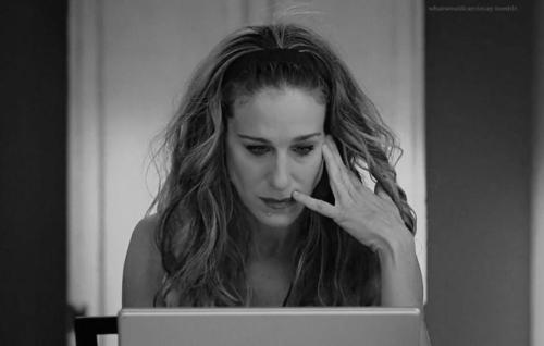 modelbitxchs:  whatwouldcarriesay:  “I had told Louise to put Big in a place where I would never have to hear from him again. As soon as I typed in “love”, there he was. And because Big still didn’t have the words, he retyped a love letter from