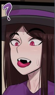 Adult with vampire fangs