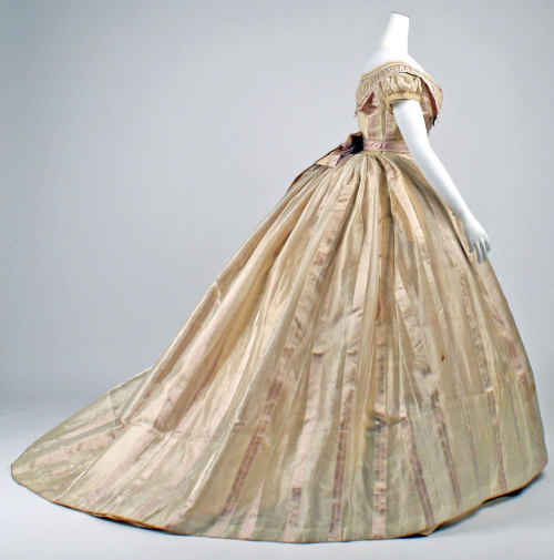 Satin Striped Gown with Changeable Bodice, ca. 1865Mme. Marguerite Robesvia The Met