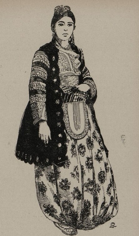 A handful of wonderful drawings of albanian (and a pravoslav women)from Rudolf Livora. Captions in e